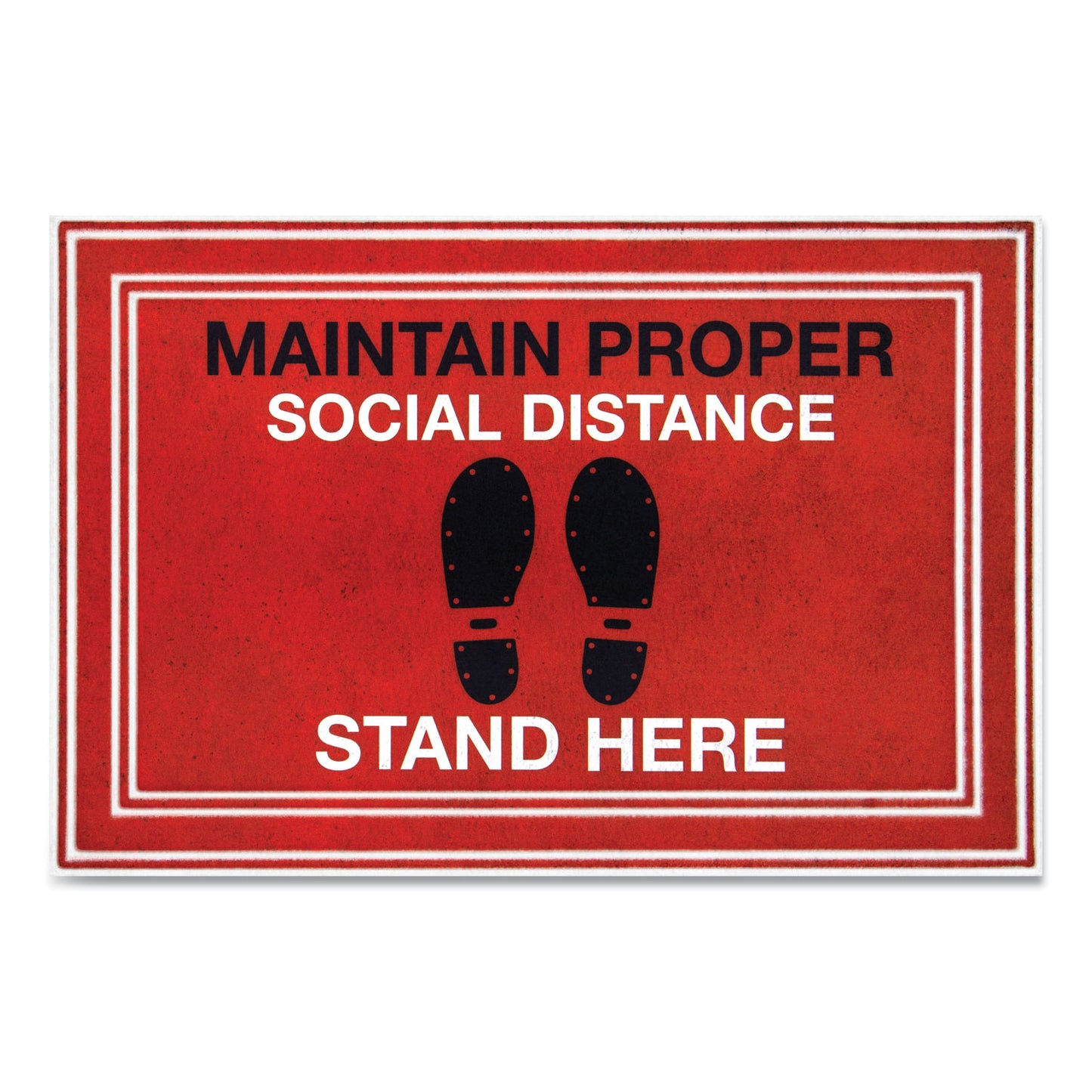 Apache Mills Message Floor Mats, 24 x 36, Red/Black, "Maintain Social Distance Stand Here" (3984528792X3)