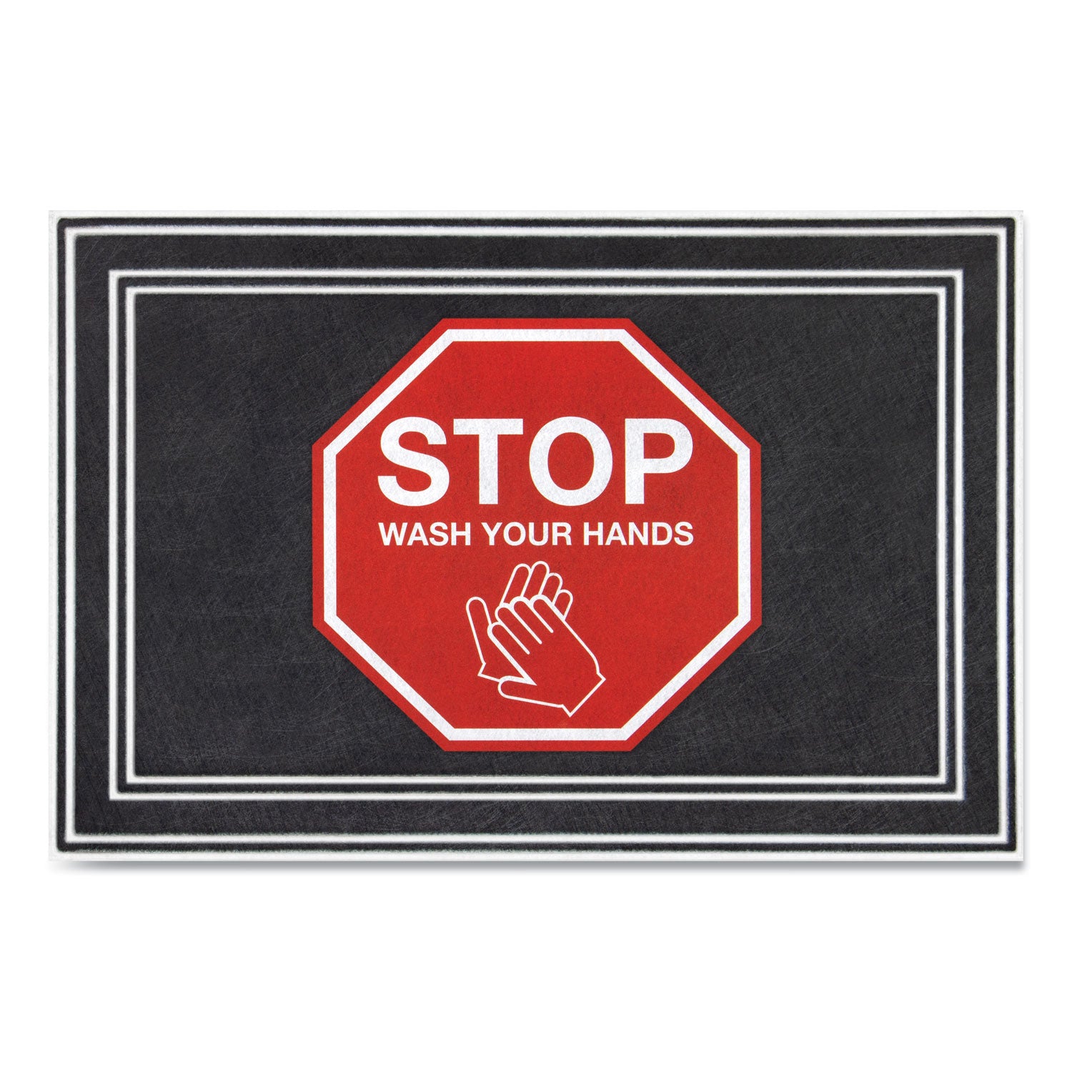 Apache Mills Message Floor Mats, 24 x 36, Charcoal/Red, "Stop Wash Your Hands" (3984528832X3)