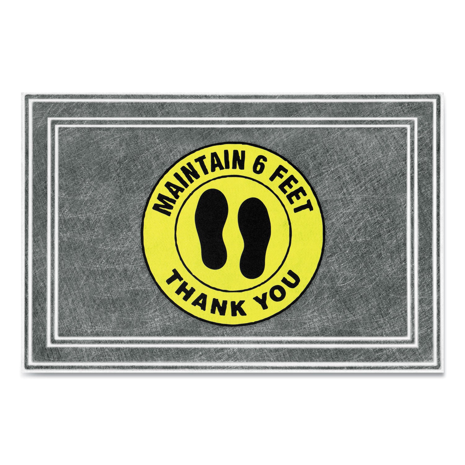 Apache Mills Message Floor Mats, 24 x 36, Charcoal/Yellow, "Maintain 6 Feet Thank You" (3984528802X3)