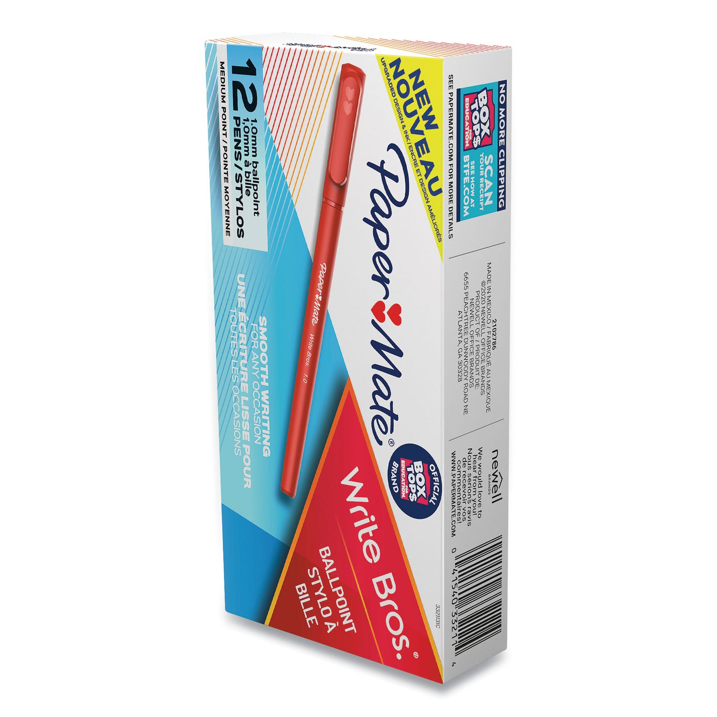 Paper Mate Write Bros. Ballpoint Pen, Stick, Medium 1 mm, Red Ink, Red Barrel, Dozen (3321131C)