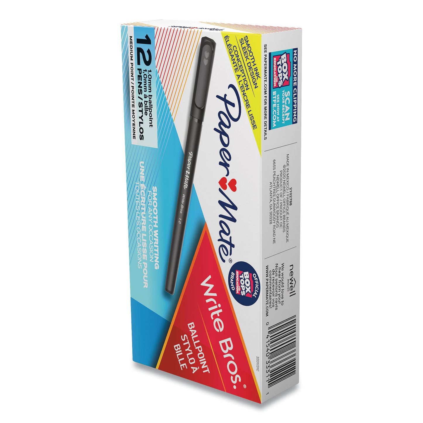 Paper Mate Write Bros. Ballpoint Pen, Stick, Medium 1 mm, Black Ink, Black Barrel, Dozen (3331131C)