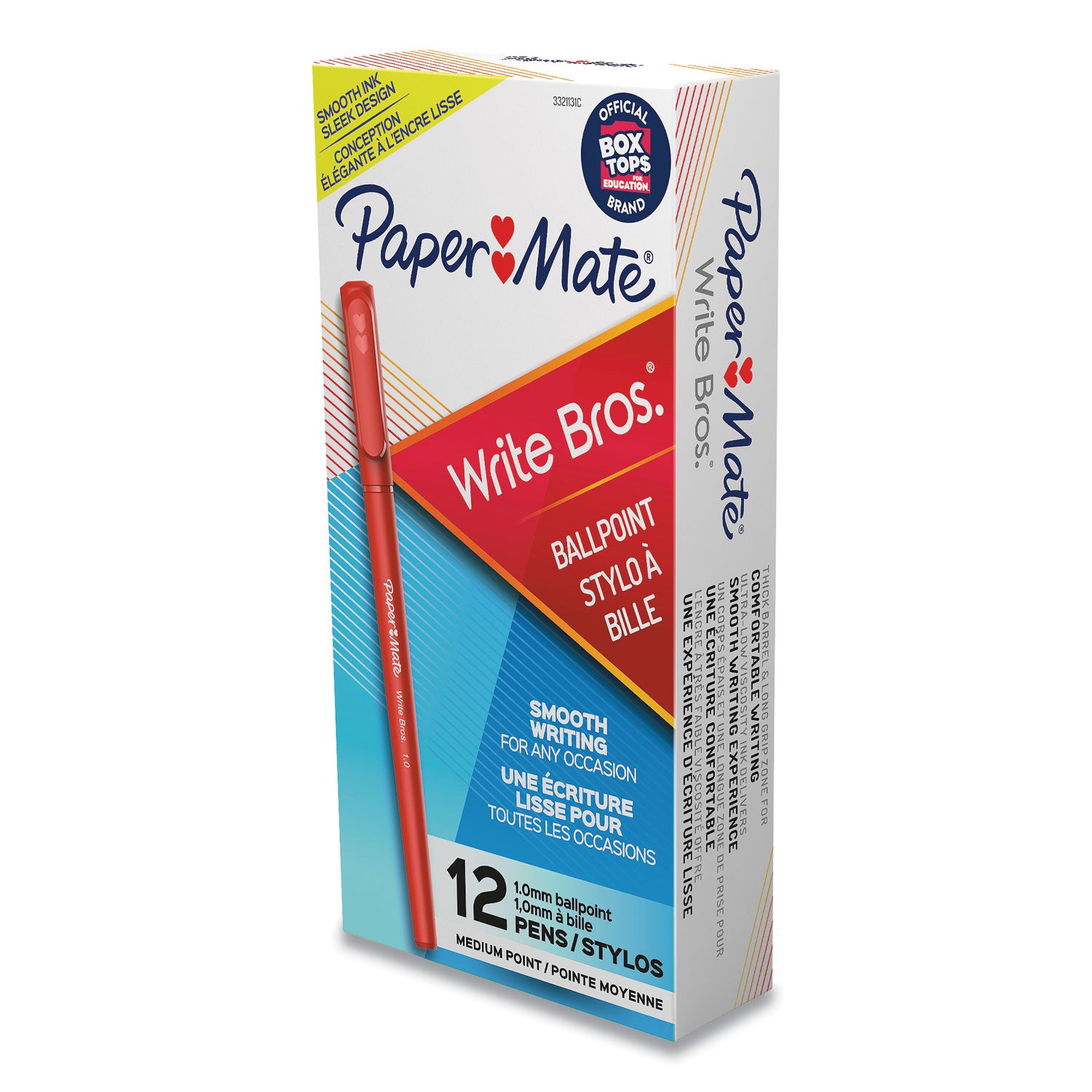 Paper Mate Write Bros. Ballpoint Pen, Stick, Medium 1 mm, Red Ink, Red Barrel, Dozen (3321131C)