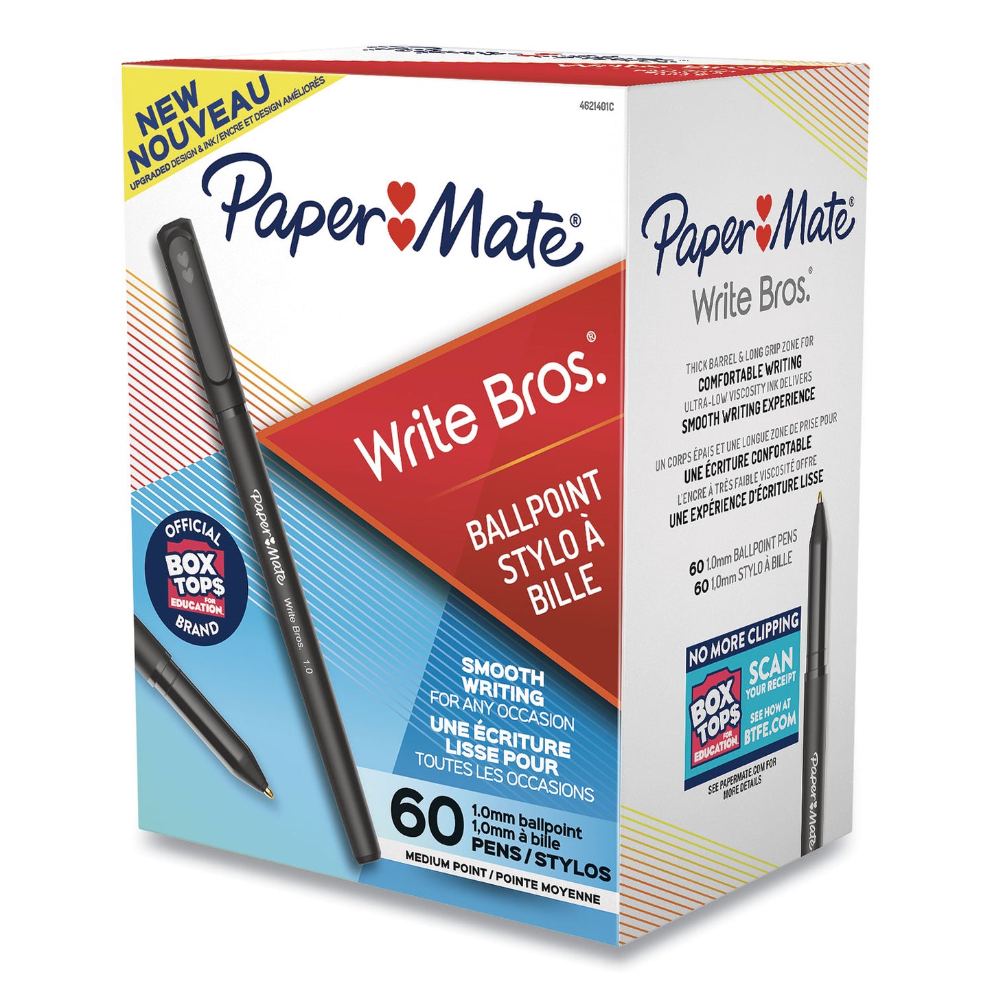 Paper Mate Write Bros. Ballpoint Pen Value Pack, Stick, Medium 1 mm, Black Ink, Black Barrel, 60/Pack (4621401C)