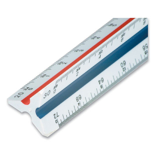 Staedtler Triangular Scale Plastic Engineers Ruler, 12" Long, White with Colored Grooves (9871834BK)