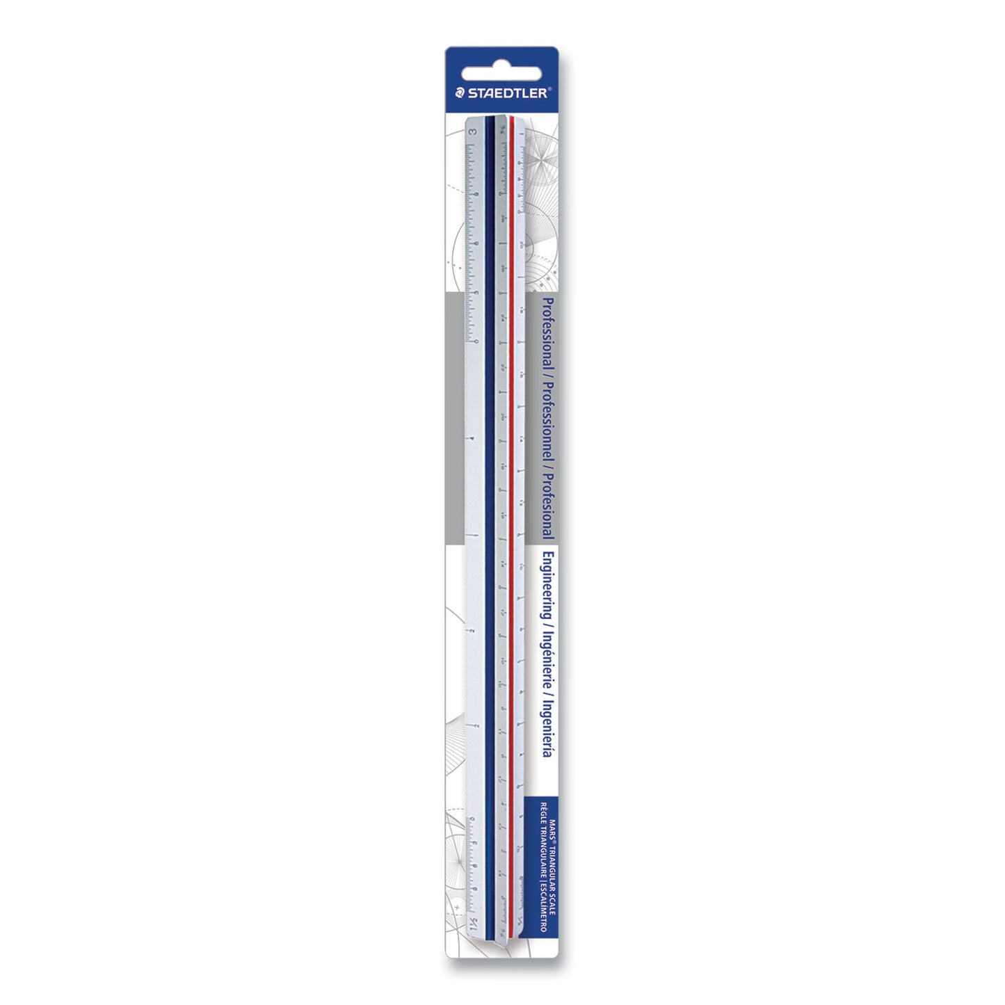 Staedtler Triangular Scale Plastic Engineers Ruler, 12" Long, White with Colored Grooves (9871834BK)
