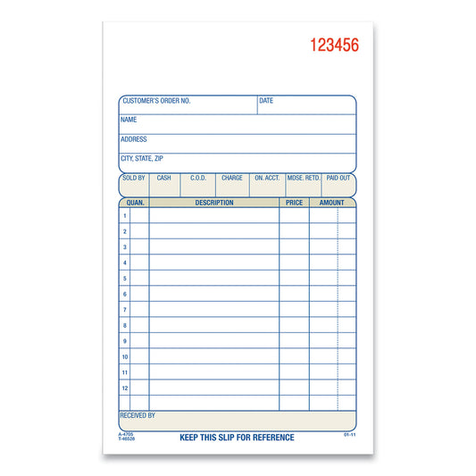 Adams 3-Part Sales Book, 12 Lines, Three-Part Carbonless, 4.19 x 7.19, 50 Forms/Pad, 10 Pads/Carton (TC470510)