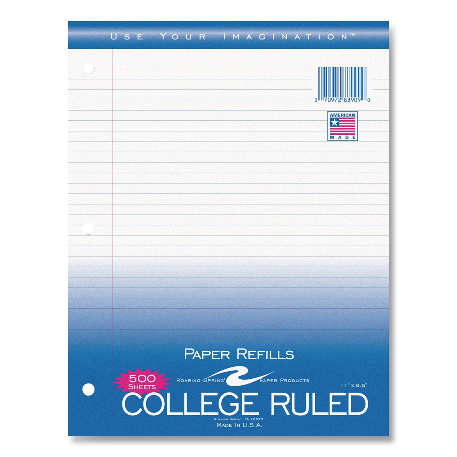 Roaring Spring Notebook Filler Paper, 8.5 x 11, College Rule, 500/Pack (83909)