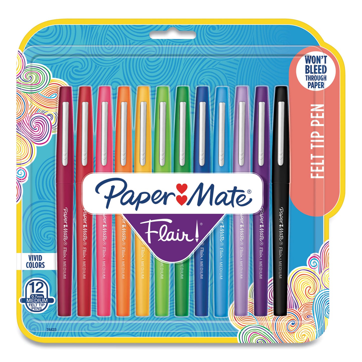 Paper Mate Point Guard Flair Felt Tip Porous Point Pen, Stick, Medium 0.7 mm, Assorted Ink and Barrel Colors, 12/Pack (74423)