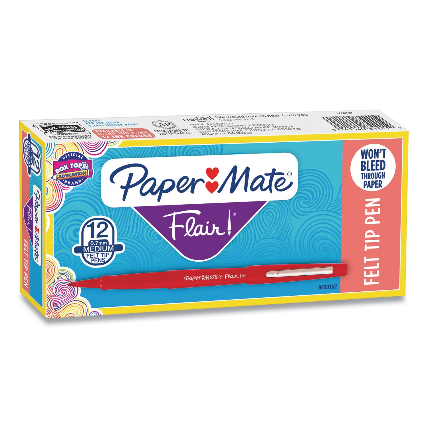 Paper Mate Point Guard Flair Felt Tip Porous Point Pen, Stick, Medium 0.7 mm, Red Ink, Red Barrel, Dozen (8420152)