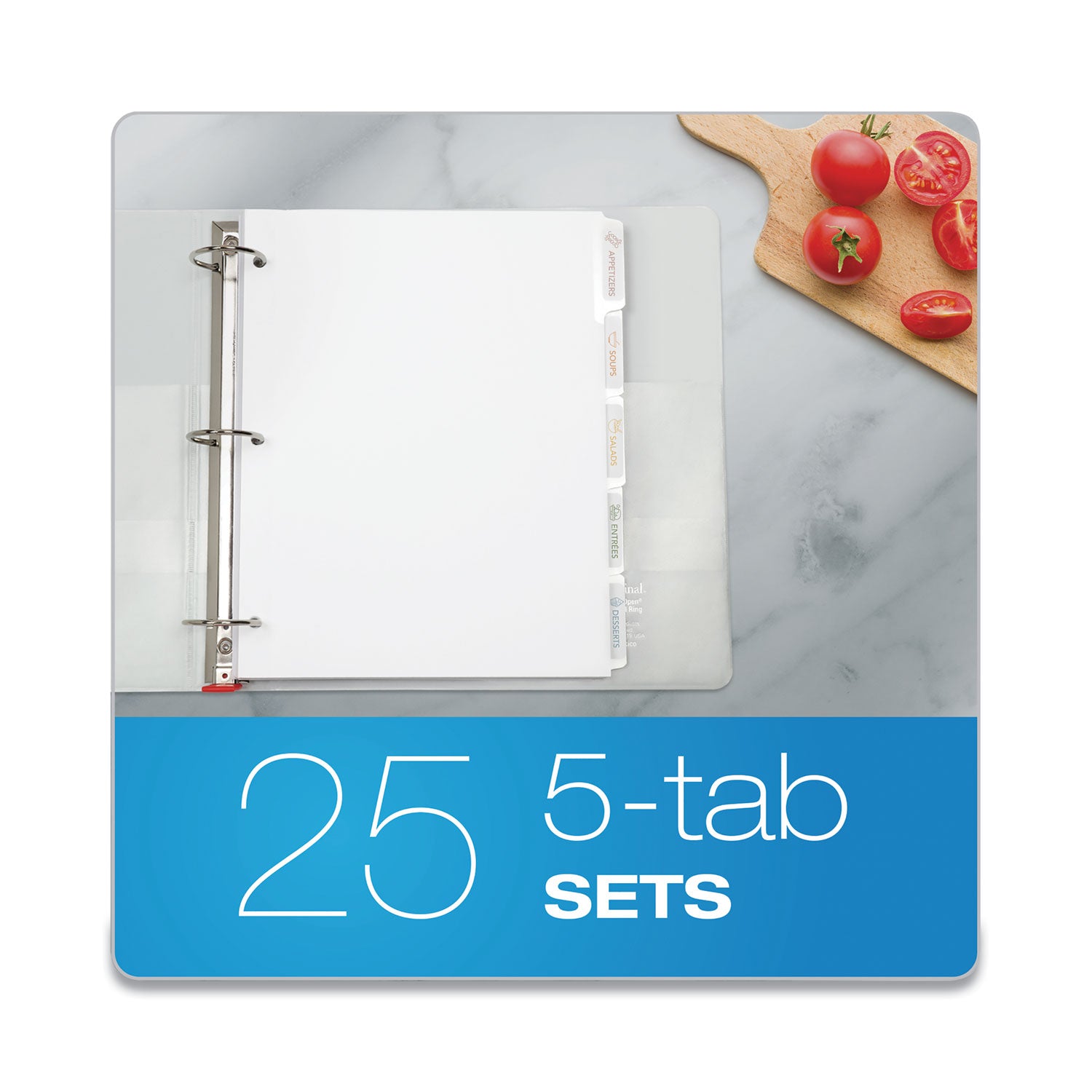 Oxford Custom Label Tab Dividers with Self-Adhesive Tab Labels, 5-Tab, 11 x 8.5, White, 25 Sets (11314)