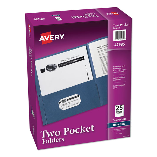 Avery Two-Pocket Folder, 40-Sheet Capacity, 11 x 8.5, Dark Blue, 25/Box (47985)