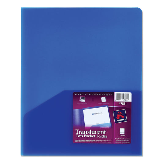 Avery Plastic Two-Pocket Folder, 20-Sheet Capacity, 11 x 8.5, Translucent Blue (47811)