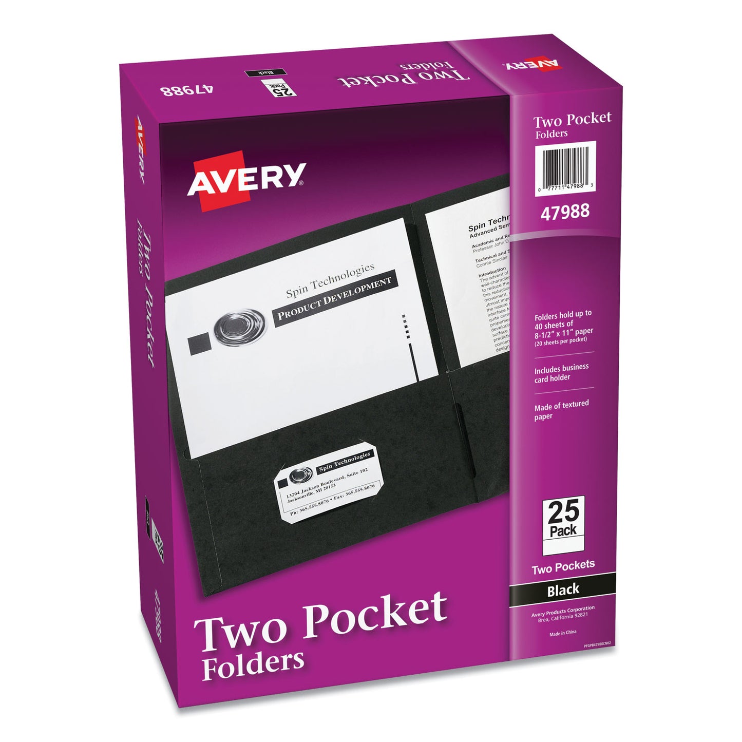 Avery Two-Pocket Folder, 40-Sheet Capacity, 11 x 8.5, Black, 25/Box (47988)