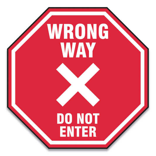 Accuform Slip-Gard Social Distance Floor Signs, 12 x 12, "Wrong Way Do Not Enter", Red, 25/Pack (MFS465ESP)