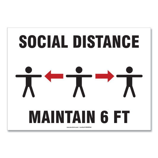 Accuform Social Distance Signs, Wall, 14 x 10, "Social Distance Maintain 6 ft", 3 Humans/Arrows, White, 10/Pack (MGNF546VPESP)