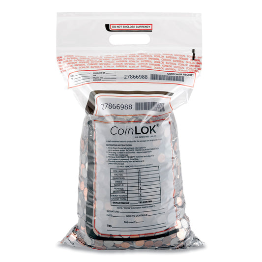 CoinLOK Coin Bag, Plastic 12.5 x 25, Clear, 50/Pack (585100)