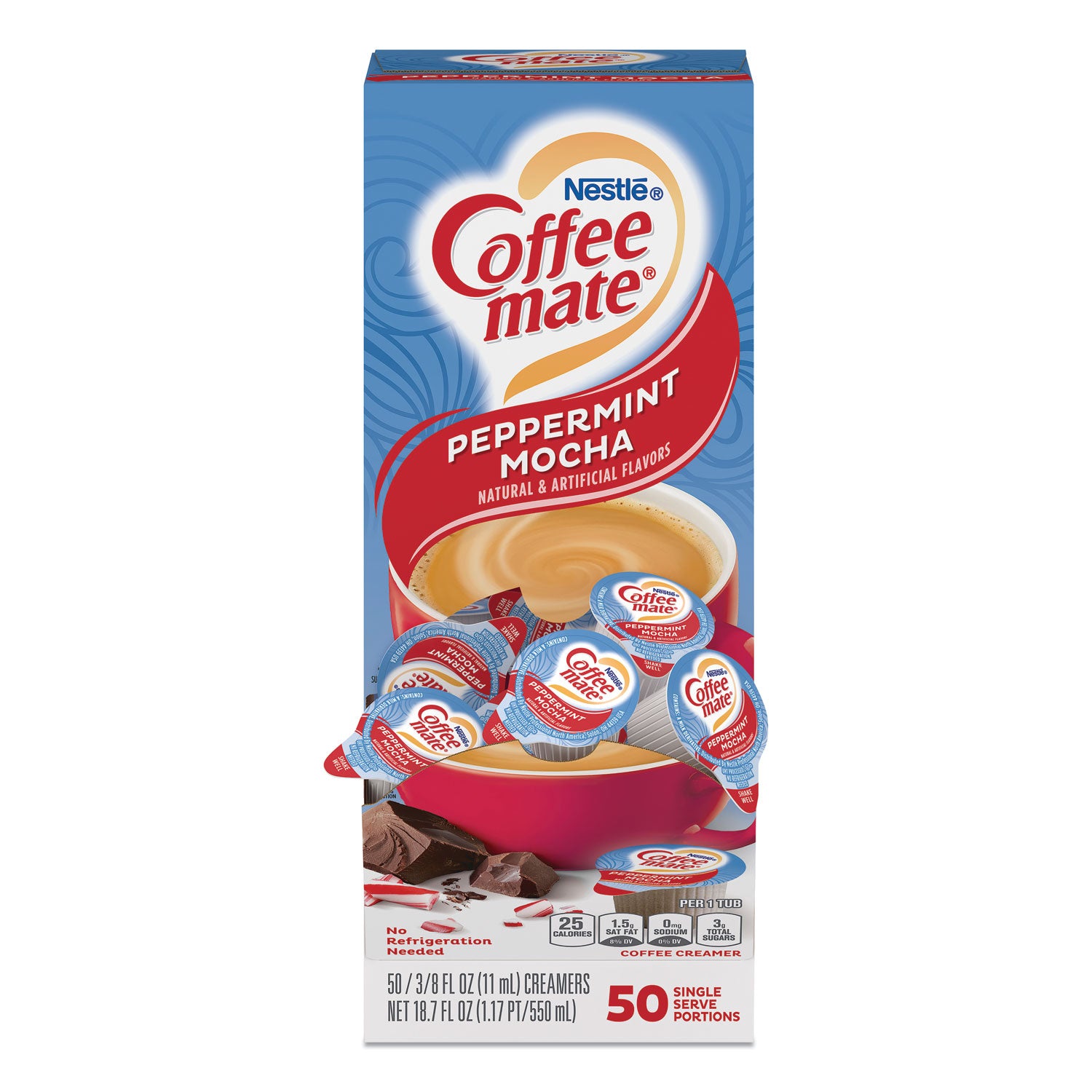 Coffee-mate Liquid Coffee Creamer, Peppermint Mocha, 0.38 oz Mini Cups, 50/Box (76060)