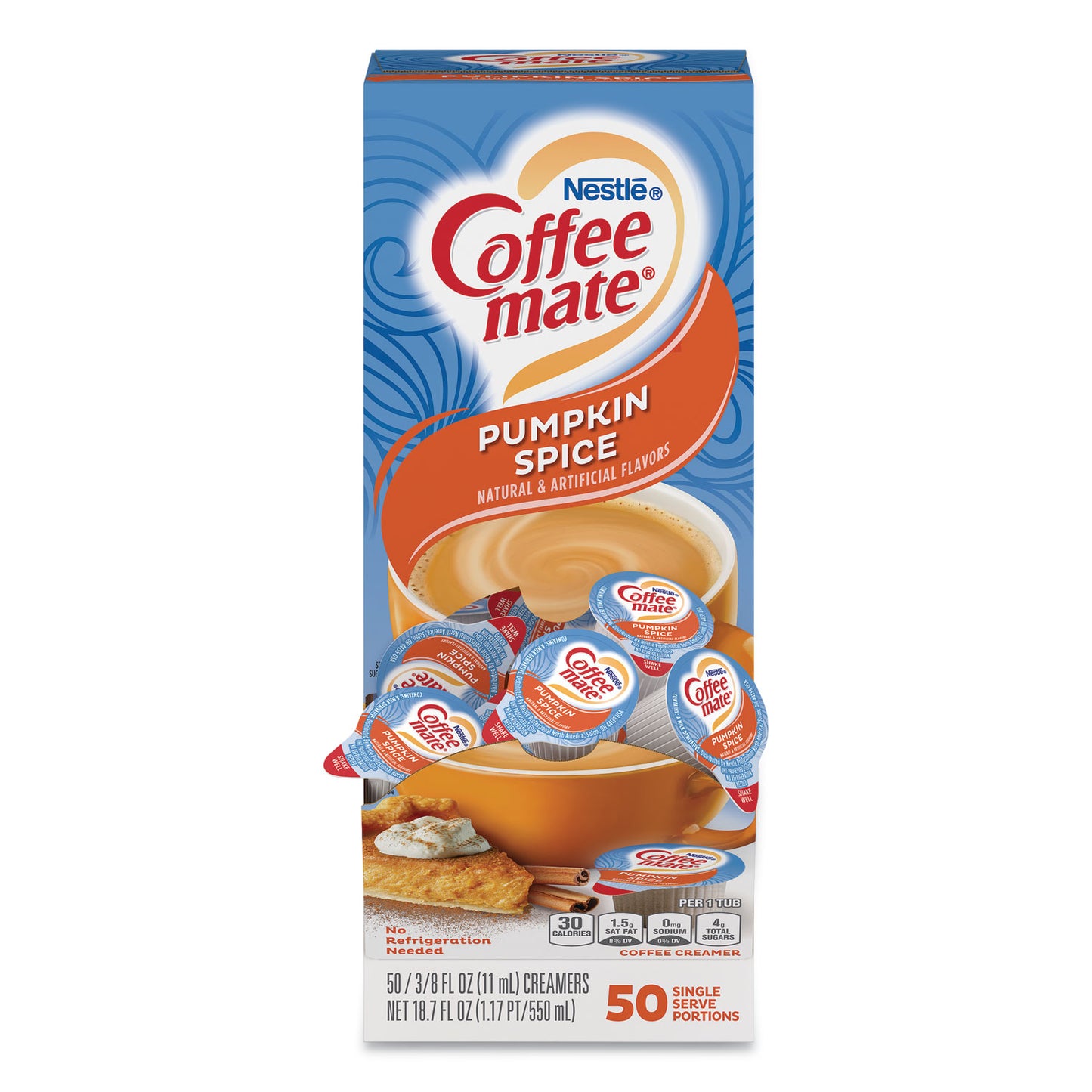 Coffee-mate Liquid Coffee Creamer, Pumpkin Spice, 0.38 oz Mini Cups, 50/Box (75520)