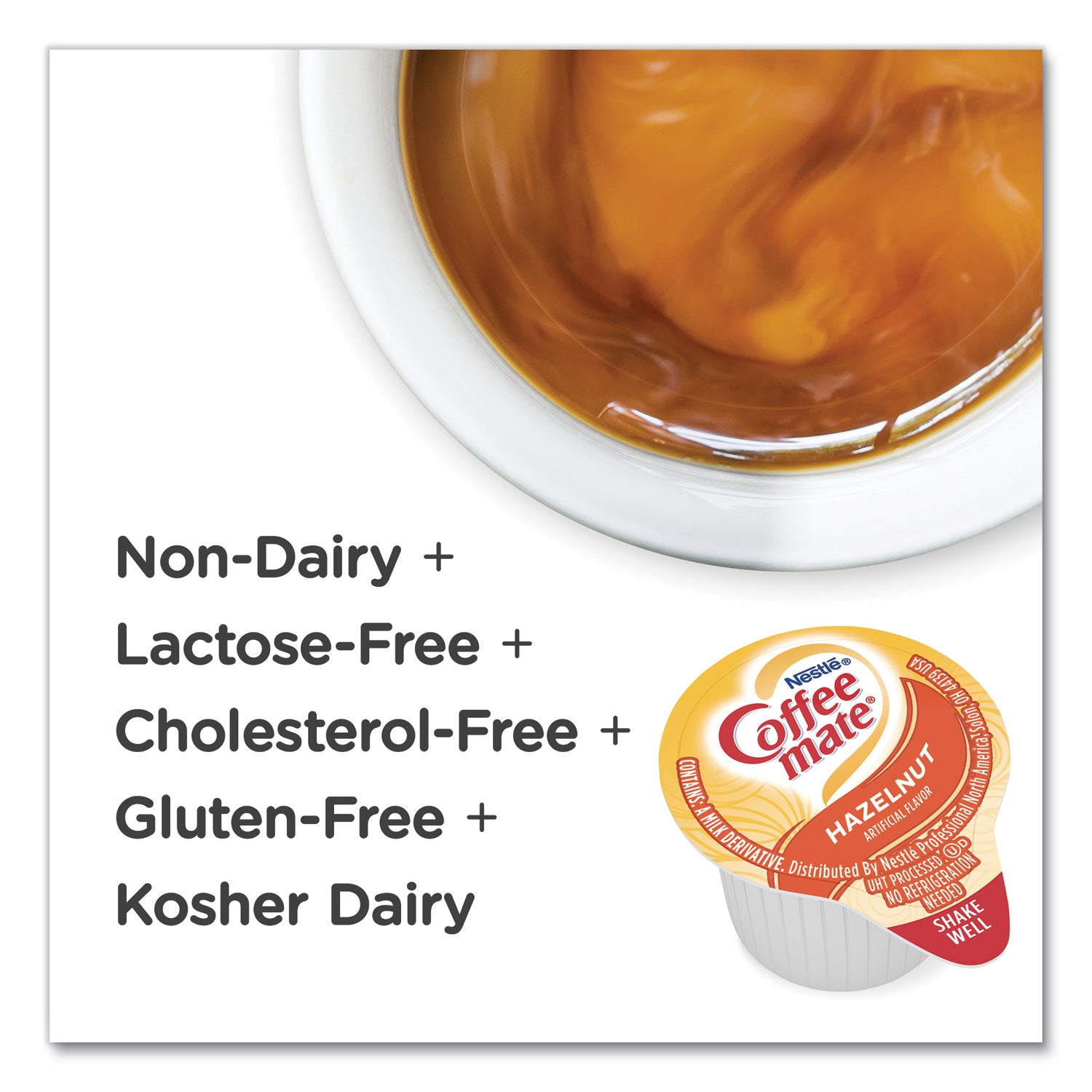 Coffee-mate Liquid Coffee Creamer, Hazelnut, 0.38 oz Mini Cups, 180/Carton (35080)