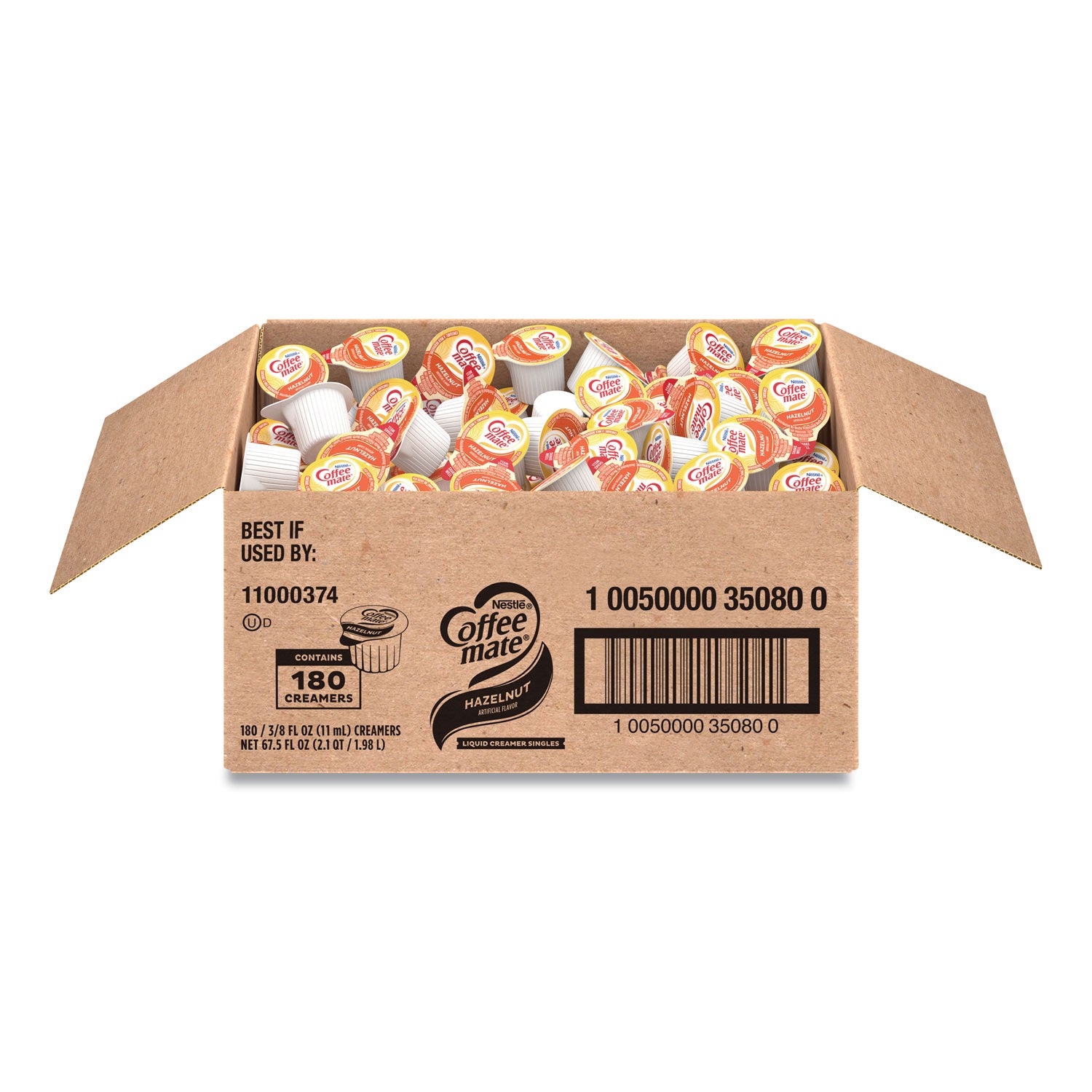 Coffee-mate Liquid Coffee Creamer, Hazelnut, 0.38 oz Mini Cups, 180/Carton (35080)
