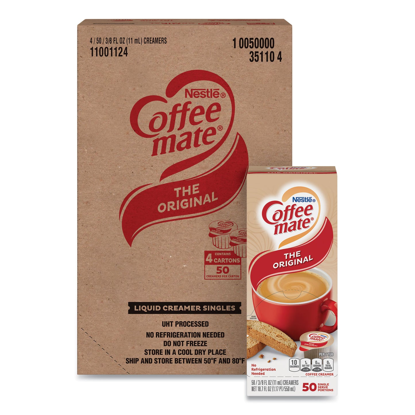 Coffee-mate Liquid Coffee Creamer, Original, 0.38 oz Mini Cups, 50/Box, 4 Boxes/Carton, 200 Total/Carton (35110CT)