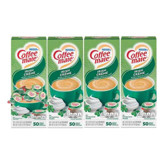 Coffee-mate Liquid Coffee Creamer, Irish Creme, 0.38 oz Mini Cups, 50/Box, 4 Boxes/Carton, 200 Total/Carton (35112CT)