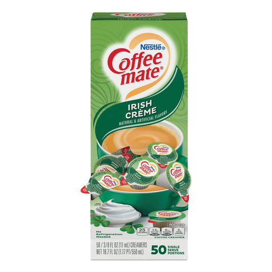 Coffee-mate Liquid Coffee Creamer, Irish Creme, 0.38 oz Mini Cups, 50/Box, 4 Boxes/Carton, 200 Total/Carton (35112CT)