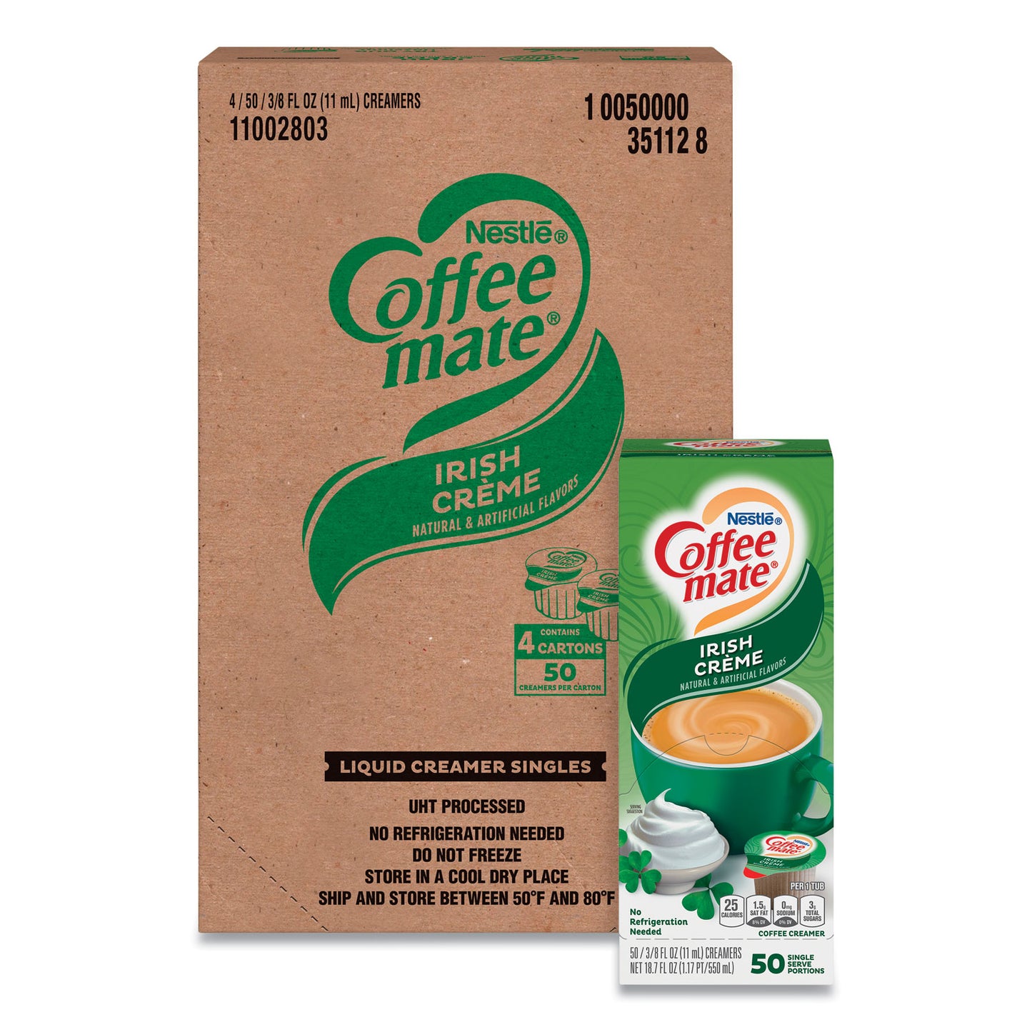 Coffee-mate Liquid Coffee Creamer, Irish Creme, 0.38 oz Mini Cups, 50/Box, 4 Boxes/Carton, 200 Total/Carton (35112CT)