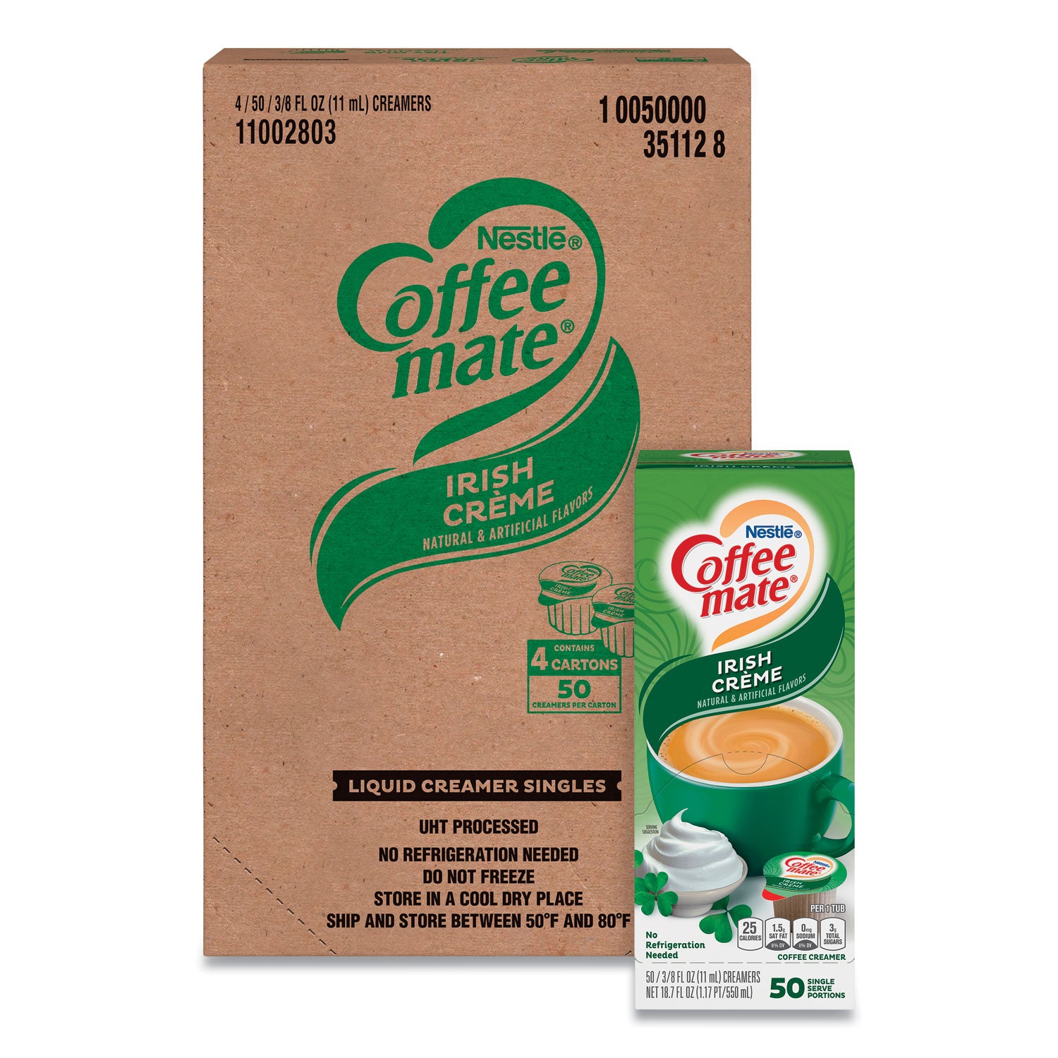 Coffee-mate Liquid Coffee Creamer, Irish Creme, 0.38 oz Mini Cups, 50/Box, 4 Boxes/Carton, 200 Total/Carton (35112CT)