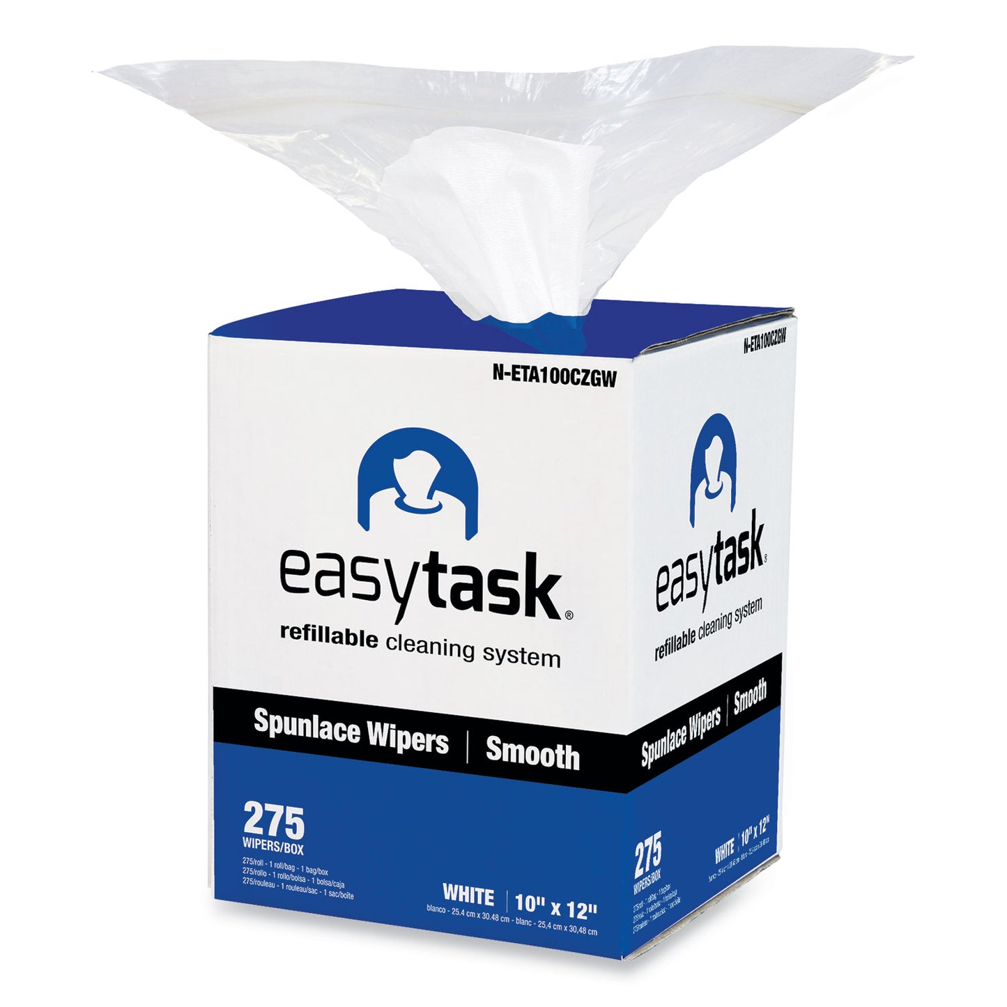 HOSPECO Easy Task A100 Wiper, Center-Pull, 1-Ply, 10 x 12, White, 275 Sheets/Roll with Zipper Bag (NETA100CZGW)