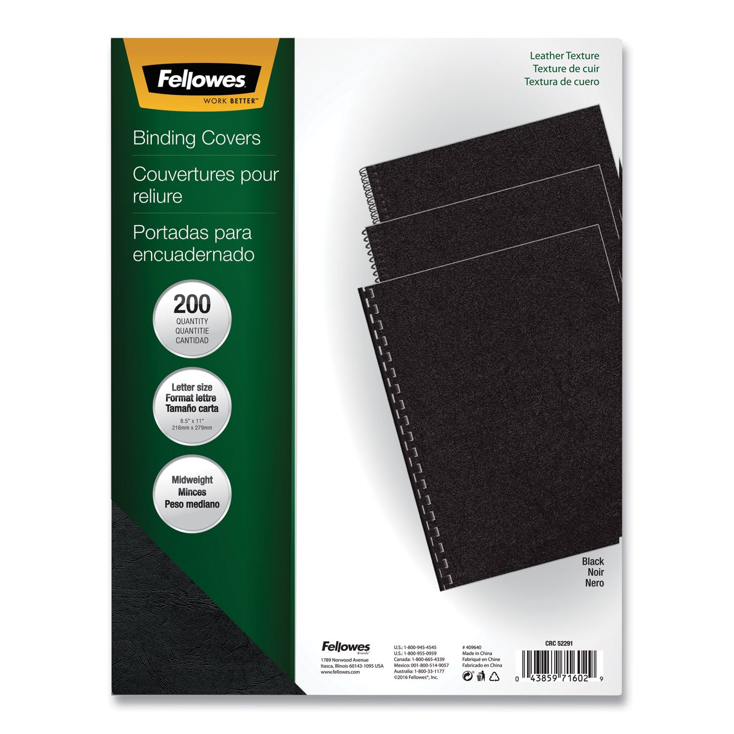 Fellowes Executive Leather-Like Presentation Cover, Black, 11 x 8.5, Unpunched, 200/Pack (5229101)