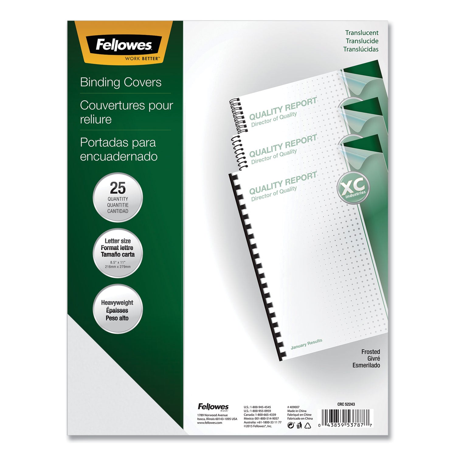 Fellowes Futura Presentation Covers for Binding Systems, Frost, 11 x 8.5, Unpunched, 25/Pack (5224301)