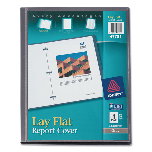 Avery Lay Flat View Report Cover, Flexible Fastener, 0.5" Capacity, 8.5 x 11, Clear/Gray (47781)