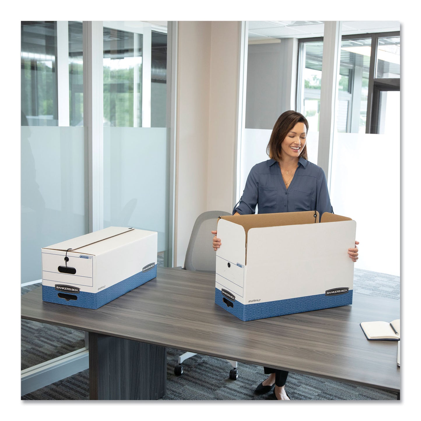 Bankers Box LIBERTY Heavy-Duty Strength Storage Boxes, Letter Files, 12.25" x 24.13" x 10.75", White/Blue, 4/Carton (0001103)