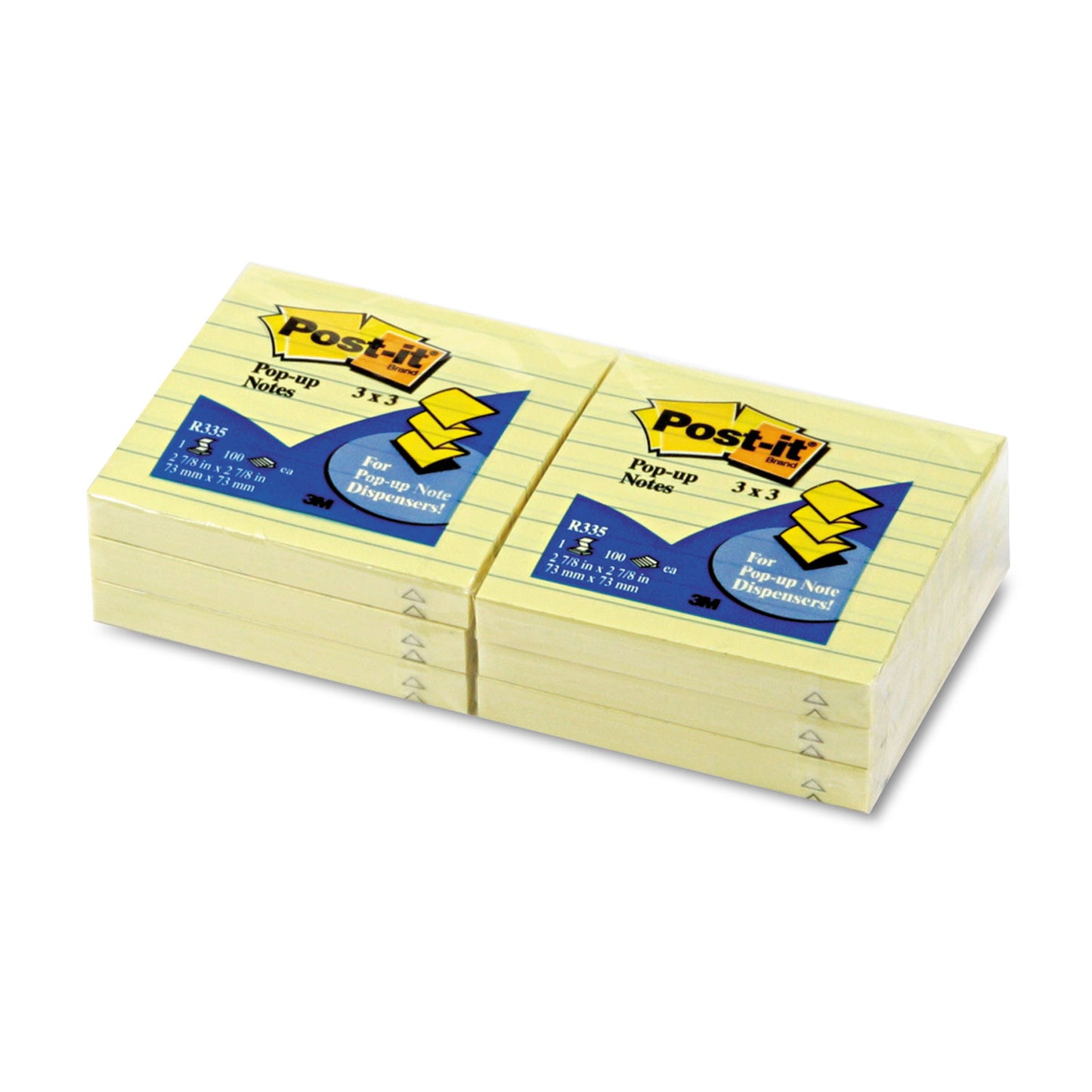 Post-it Original Canary Yellow Pop-up Refill, Note Ruled, 3" x 3", Canary Yellow, 100 Sheets/Pad, 6 Pads/Pack (R335YW)