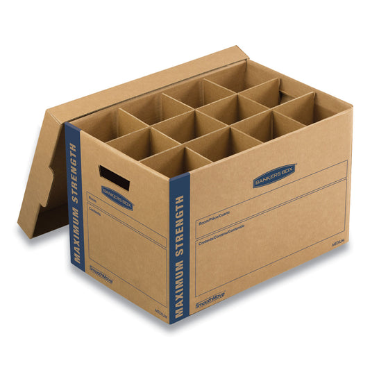 Bankers Box SmoothMove Kitchen Moving Kit with Dividers + Foam, Half Slotted Container (HSC), Medium, 12.25" x 18.5" x 12", Brown/Blue (7710302)