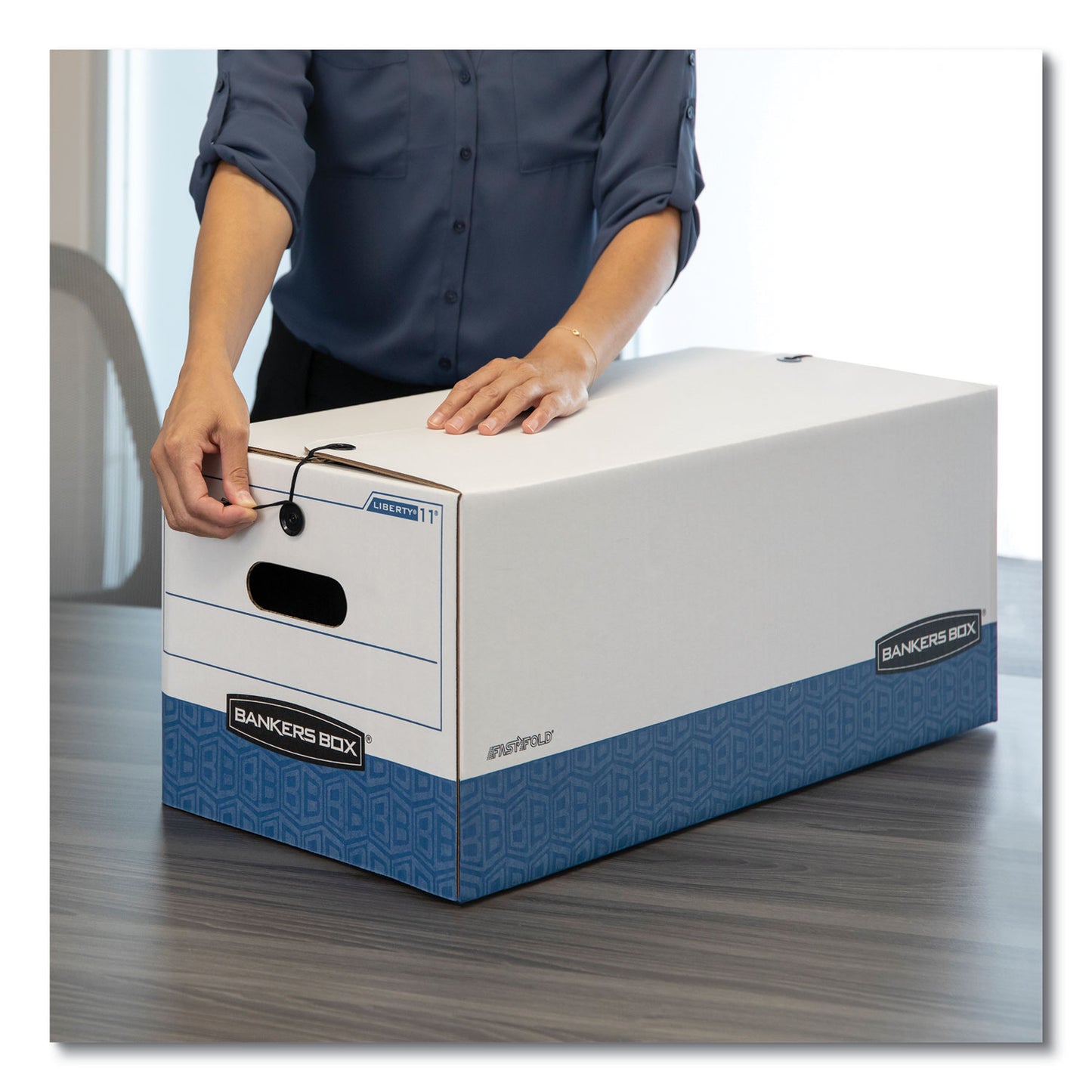 Bankers Box LIBERTY Heavy-Duty Strength Storage Boxes, Letter Files, 12.25" x 24.13" x 10.75", White/Blue, 4/Carton (0001103)