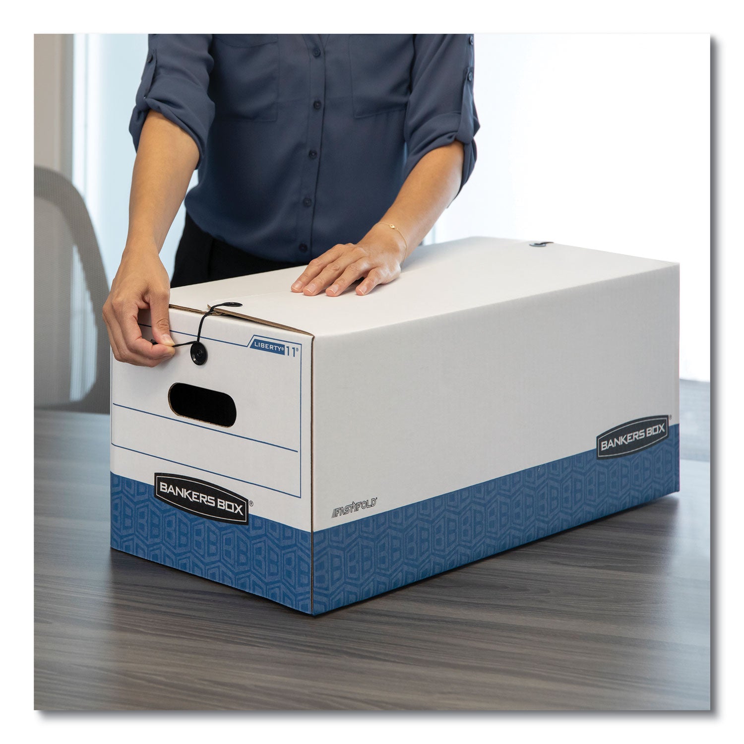 Bankers Box LIBERTY Heavy-Duty Strength Storage Boxes, Letter Files, 12.25" x 24.13" x 10.75", White/Blue, 4/Carton (0001103)