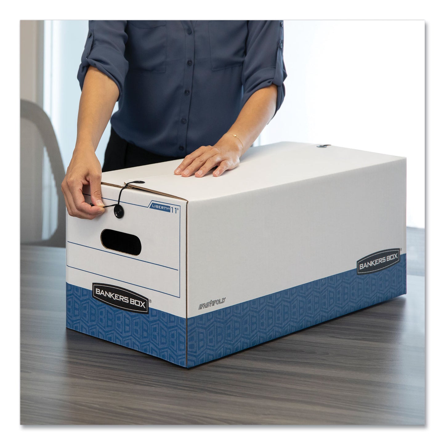 Bankers Box STOR/FILE Medium-Duty Strength Storage Boxes, Letter Files, 12.25" x 24.13" x 10.75", White/Blue, 4/Carton (0070403)