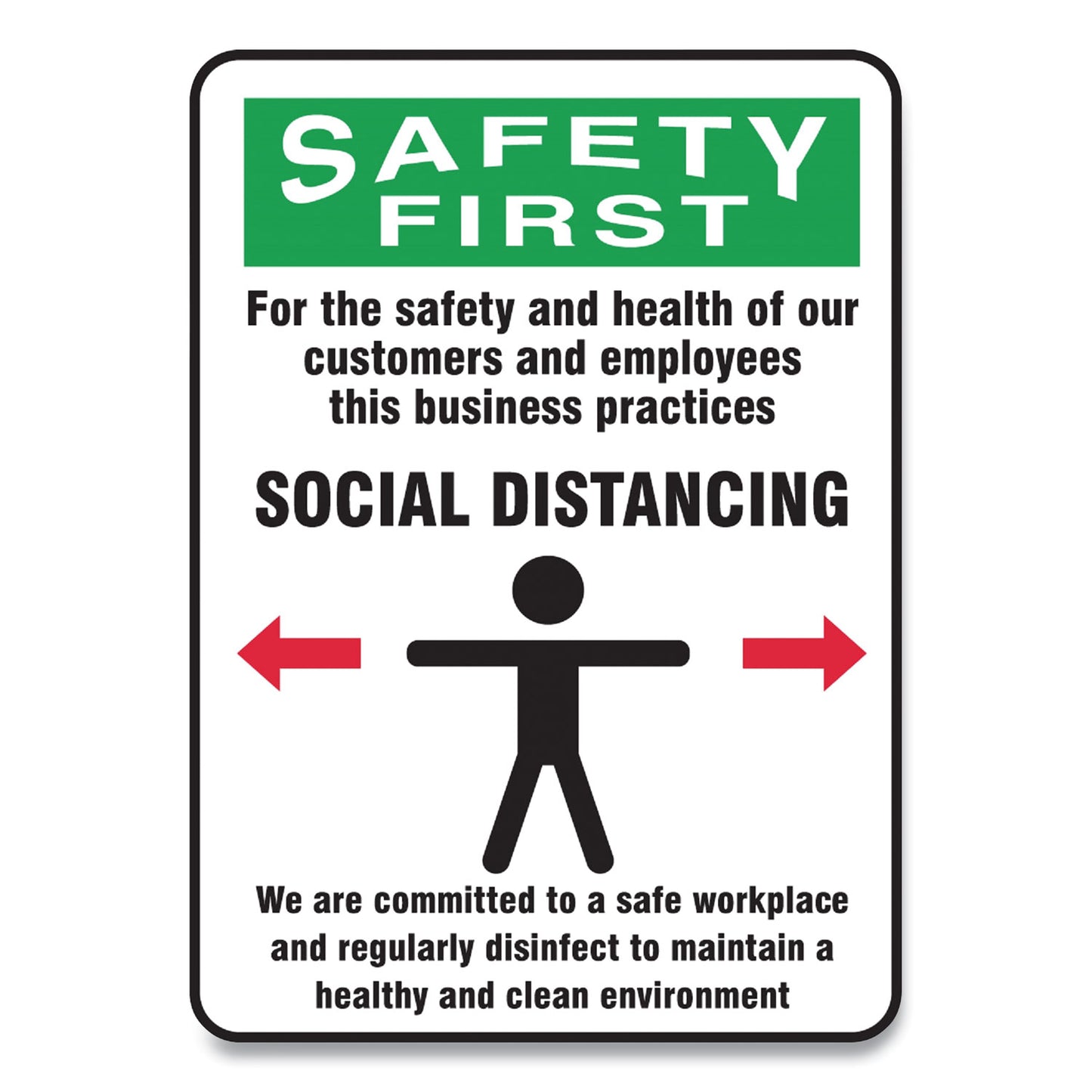 Accuform Social Distance Signs, Wall, 7 x 10, Customers and Employees Distancing Clean Environment, Humans/Arrows, Green/White, 10/PK (MGNG909VPESP)