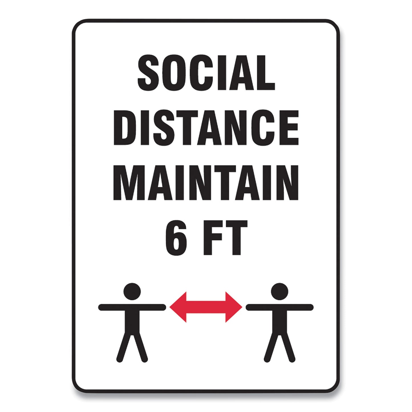 Accuform Social Distance Signs, Wall, 10 x 14, "Social Distance Maintain 6 ft", 2 Humans/Arrows, White, 10/Pack (MGNF549VPESP)