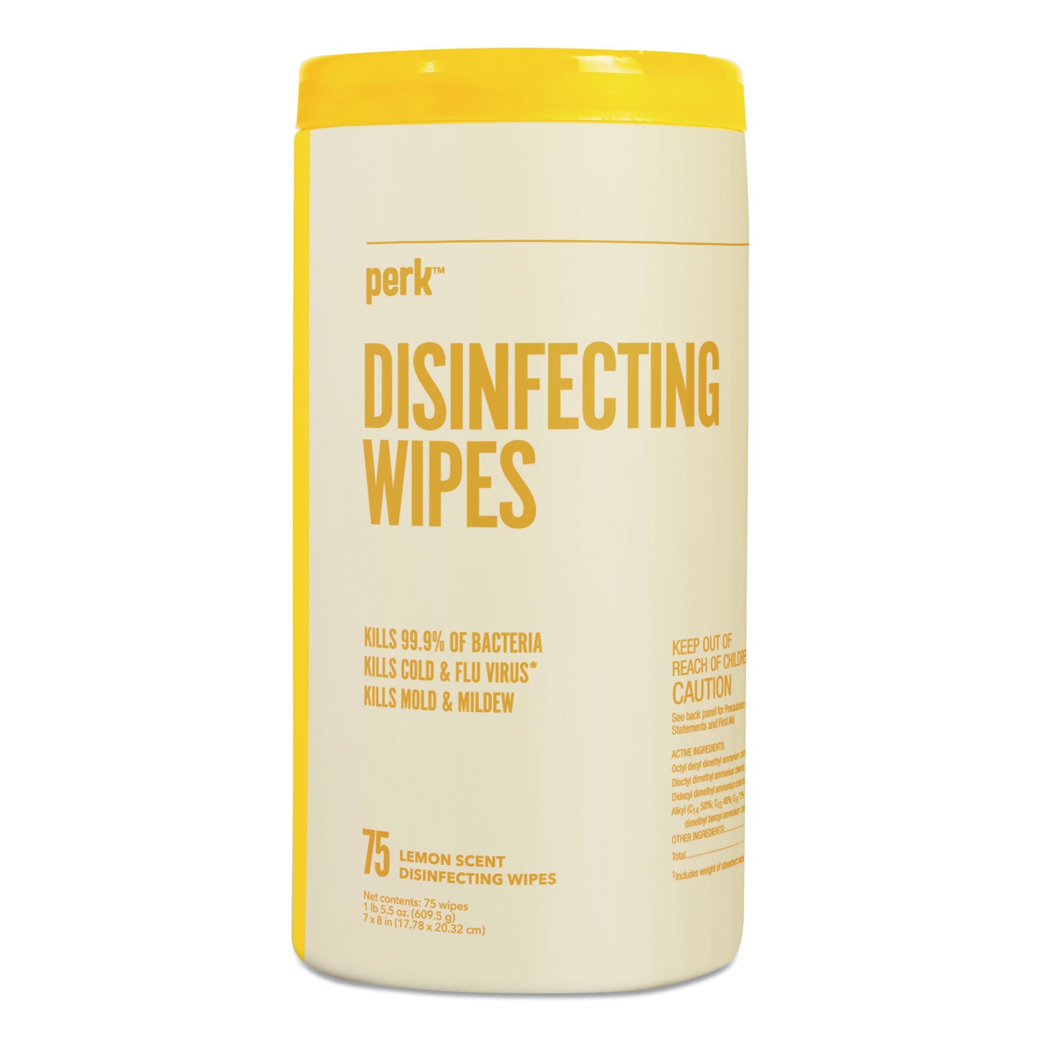 Perk Disinfecting Wipes, 7 x 8, Lemon, White, 75 Wipes/Canister (24411134)