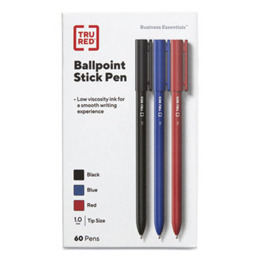 TRU RED Ballpoint Pen, Stick, Medium 1 mm, Assorted Ink and Barrel Colors, 60/Pack (24377912)