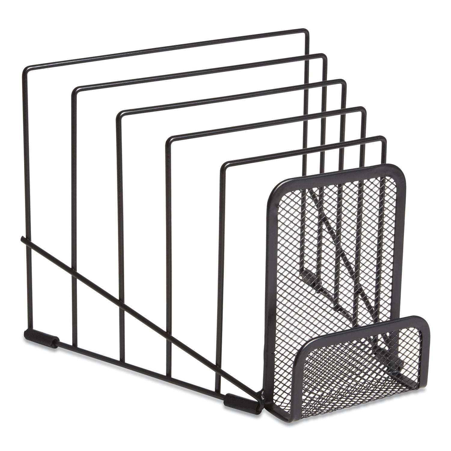 TRU RED Metal Incline Sorter with Wire Mesh Mobile Device Holder, 6 Sections, 7.48 x 8.77 x 7.55, Matte Black (24402460)