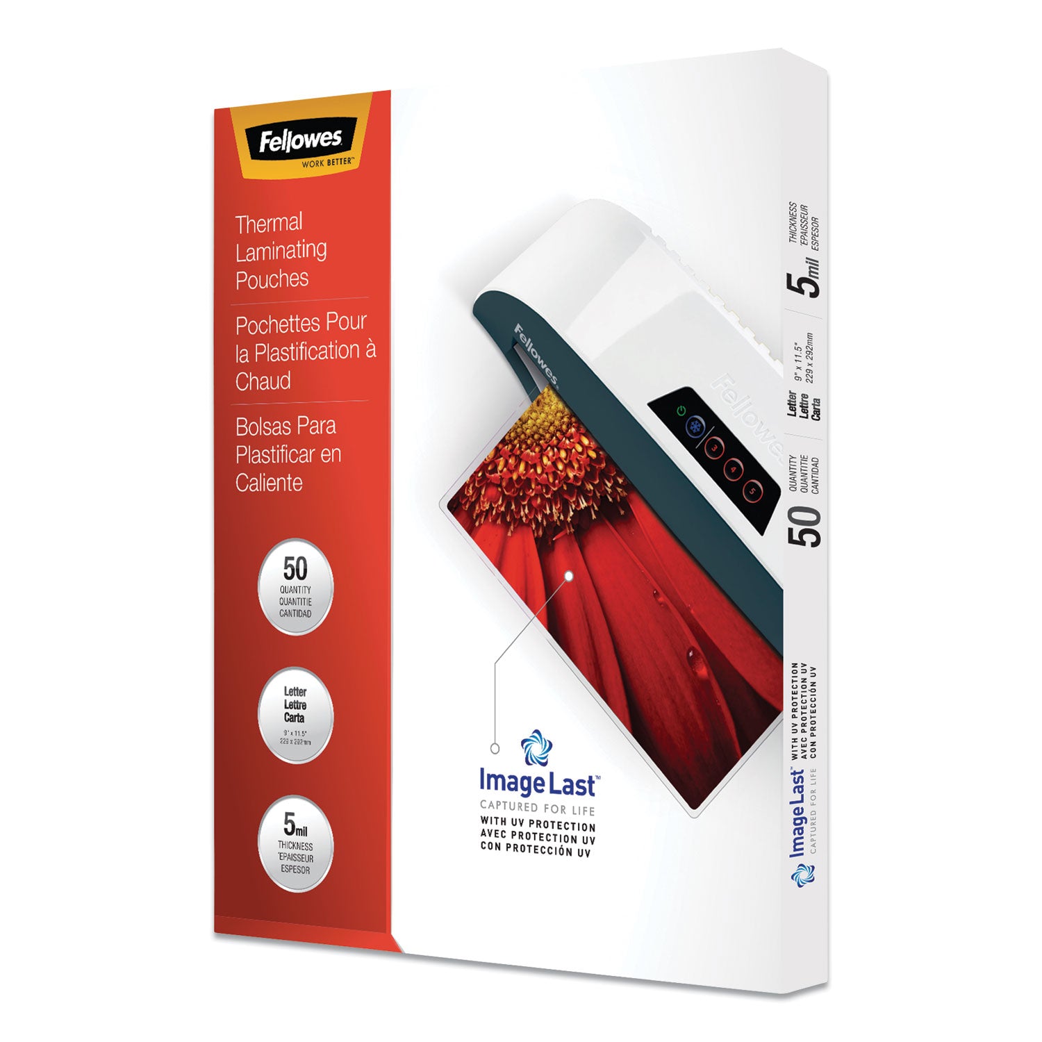 Fellowes ImageLast Laminating Pouches with UV Protection, 5 mil, 9" x 11.5", Clear, 50/Pack (5204002)