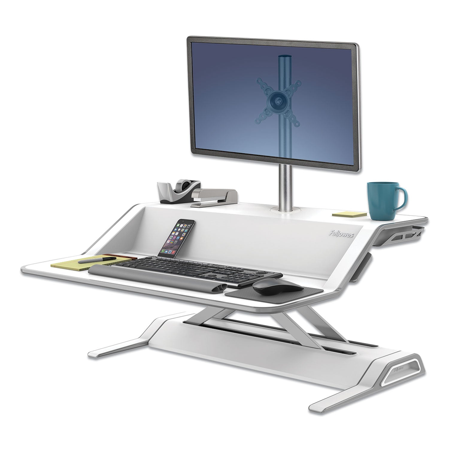 Fellowes Lotus Single Monitor Arm Kit, For 26" Monitors, 180 Degree Rotation, 180 Degree Pan, Silver, Supports 17 lb (8042801)