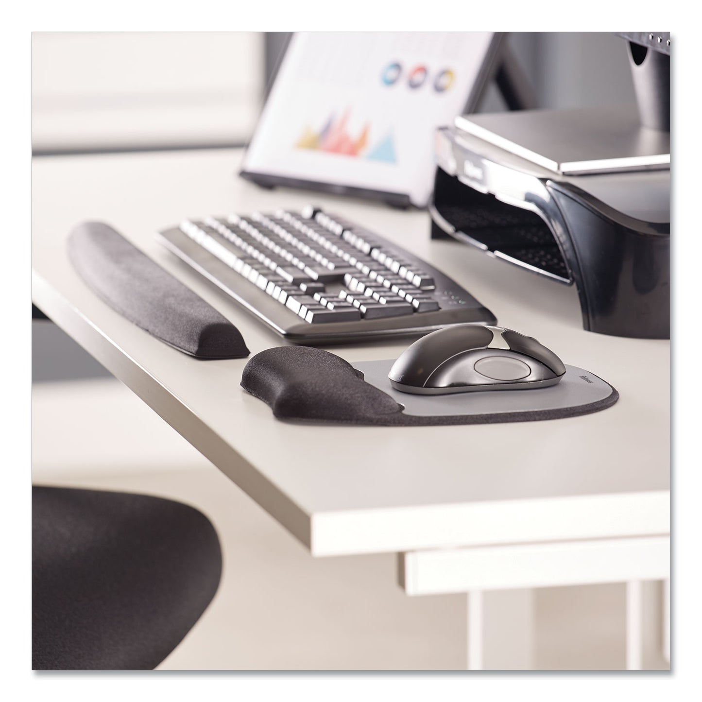 Fellowes Memory Foam Mouse Pad with Wrist Rest, 7.93 x 9.25, Black/Silver (9175801)