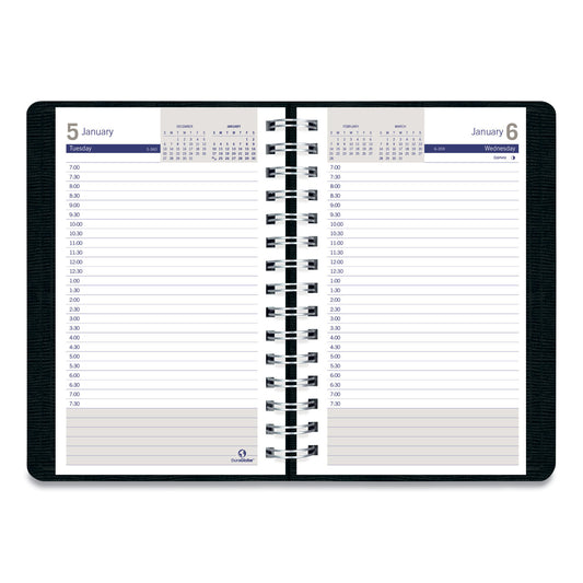 Blueline DuraGlobe Daily Planner, 30-Minute Appointments, 8 x 5, Black Soft Cover, 12-Month (Jan to Dec): 2025 (C21021T)