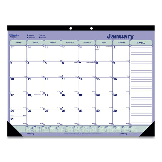 Blueline Monthly Desk Pad Calendar, 21.25 x 16, White/Blue/Green Sheets, Black Binding, Black Corners, 12-Month (Jan to Dec): 2025 (C181731)