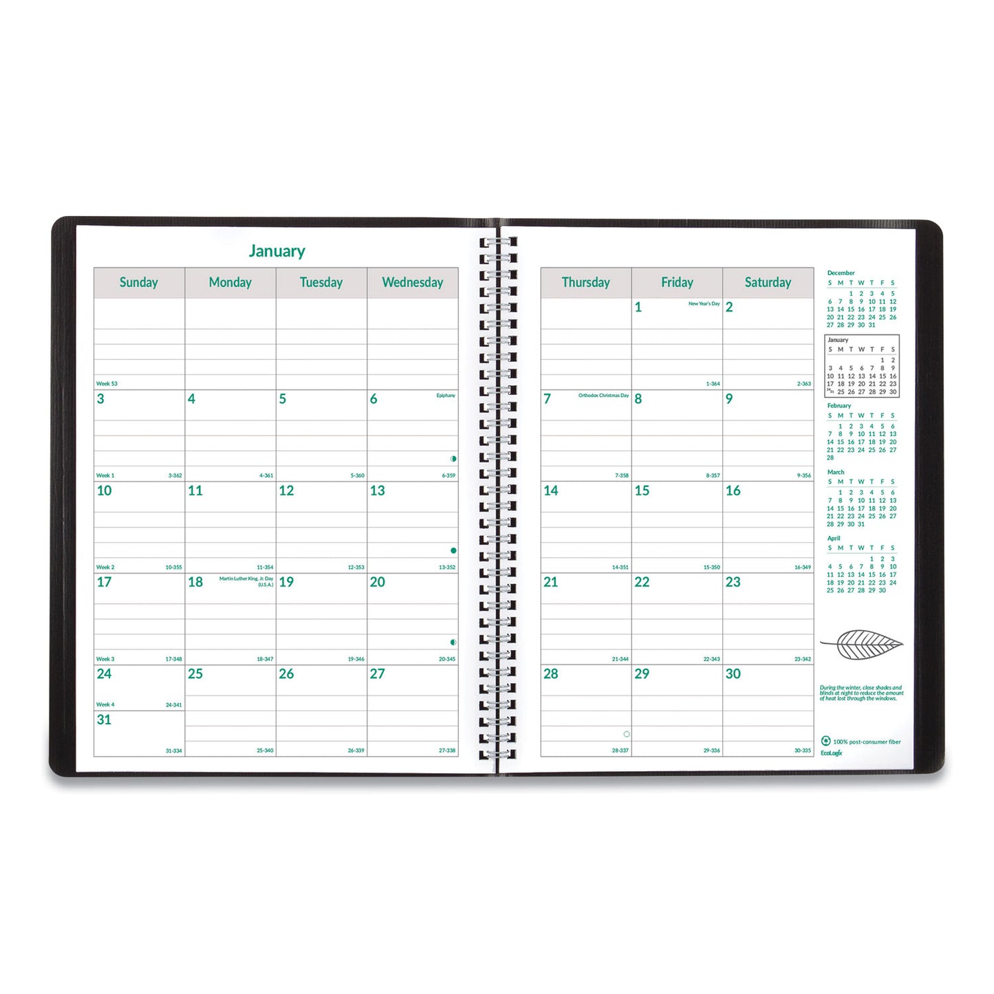 Brownline EcoLogix Recycled Monthly Planner, EcoLogix Artwork, 11 x 8.5, Black Cover, 14-Month: Dec 2024 to Jan 2026 (CB435WBLK)